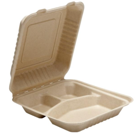 Clamshell SC Fiber Food Container 8x8" 3 Cpt
